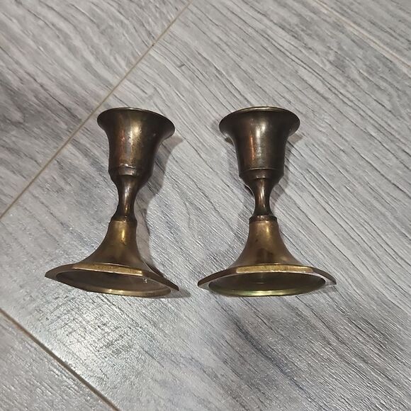 Vintage Solid Brass Small Candlestick Holders - Picture 3 of 5